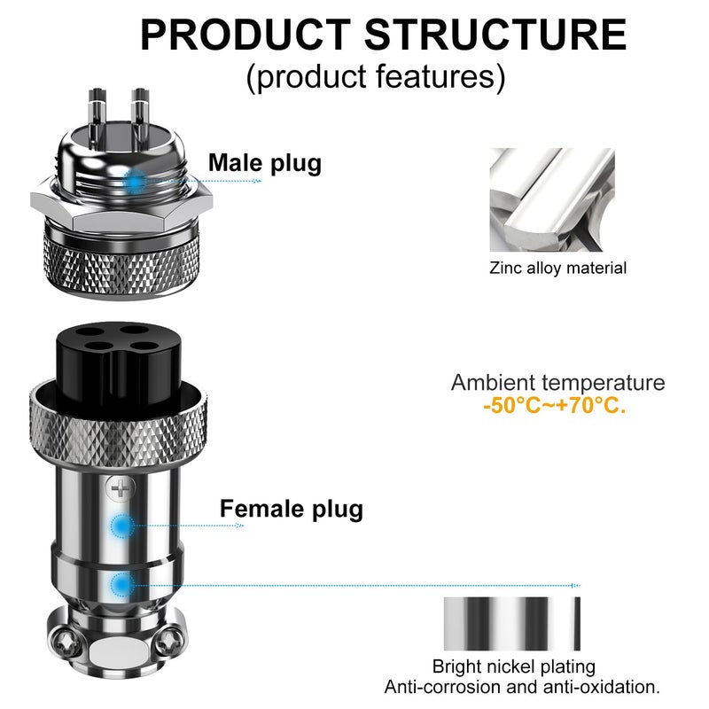 DIYhz GX16 4 Pins Panel Metal Mount Circular Metal Aviation Connector Adapter Male Female Plug Socket - 10 Pcs - Image 3
